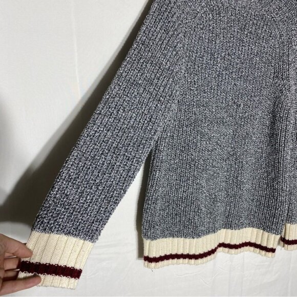 SOLD-DKR Cottage Collection Grey Cream Red Knit Crew Neck Cabin Sweater M - Picture 11 of 15